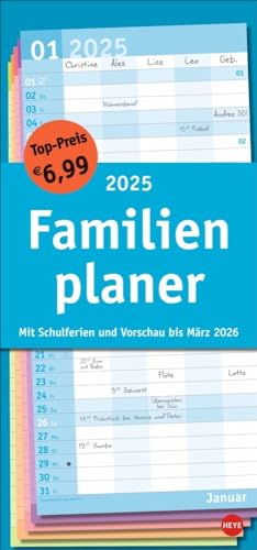 Basic Familienplaner 2025: Praktischer Wandplaner mit 5 Spalten. Familien-Wandkalender mit Schulferien und 3-Monats-Ausblick. Terminkalender 2025.