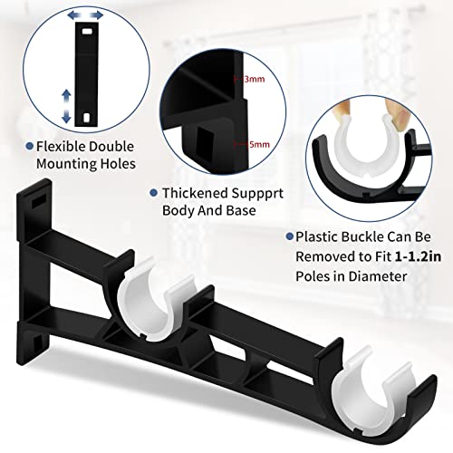 Curtain Rod Bracket, Double Heavy Duty Curtain Rod Holders Black 2 Pack Curtain Rods Hooks Hangers, Wall Mount Drapery Rod Support Brackets For 1 Inch Diameter Drape Poles #TOP4