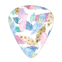 Lot de 12 médiators tendance et durables en forme de plume aquarelle pour guitare électrique et basse - Les Beatles, Paul McCartney, John Lennon, RIngo Starr, George Harrison