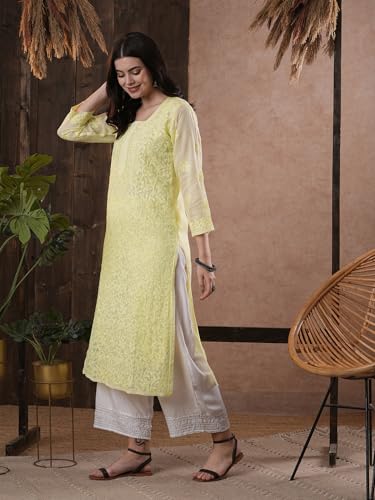 Image of Ada Hand Embroidered Lucknowi Chikankari Kota Kurta for Women A411211