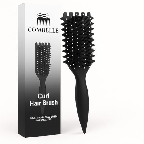 Image of Combelle 5-in-1 Curl Hair Brush, Vegan Boar Bristles, Bio-Baked PLA Handle, Detangling and Frizz Control for Curly Hair (Black)