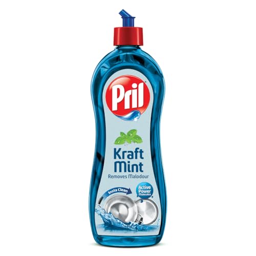 Pril Kraft Mint Liquid Dishwash Gel -750ml -Malodour Removal Specialist | Insta Clean | Suitable for cleaning Non-Veg Cooked Utensils or Strong Smelling Food was served | Zero White Residue | Packaging may vary