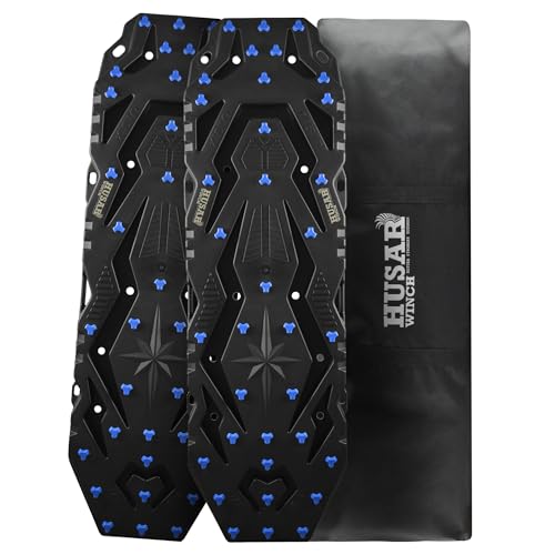 Husar Winch Piste de Récupération à Traction, Planche de Récupération, charge 10 tonnes, Noir,Avec sac de rangement, pour véhicules 4x4, camions, SUV, Voitures,Tout-terrain,Sable, 2 PIÈCES