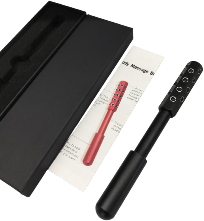 24-Stone Facial Roller - Cooling Face & Neck Massager Tool for Skin Rejuvenation | 360° Contouring with Germanium Stones & Aircraft Aluminum | Portable 7.6" Beauty Roller - Black - Image 6