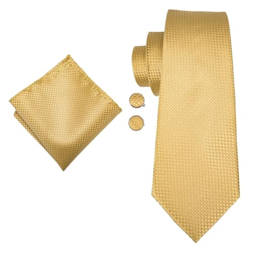 Juego de corbata y pulsera de seda dorada para hombre