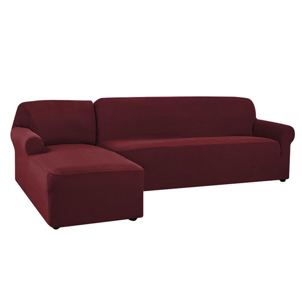 Sofabezug l Form,Jacquard sofabezug Stretch für Wohnzimmer sofaschoner,kombinierter Ecksofabezug,staubdicht,maschinenwaschbar,für die meisten Sofas geeignet (Burgundy,Part B-B 235-300cm)