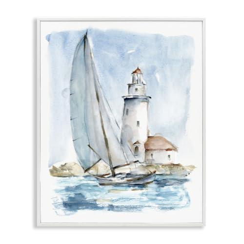 Stupell Industries Lighthouse Tower Beacon Sea Sail Boat Nautical Outdoors, Design by Ethan Harper, 11 x 14, Blue