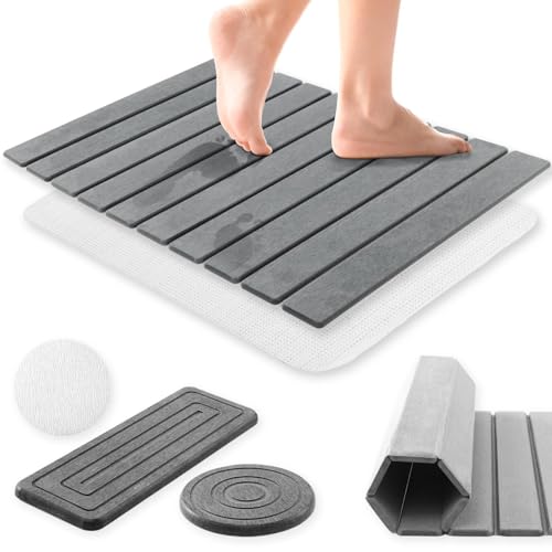 Aertiavty Stone Bath Mat Foldable, 23x15 Inch Bath Mat Stone Bathmat Quick Dry for Bathroom Kitchen Counter, Diatomaceous Earth Bathroom Mats for Water Absorbing Diatomite Self Drying Mats Dark Gray by Aertiavty - Used condition - US$21.37
