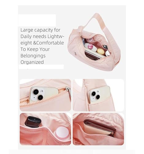 Waterproof Puffer Crescent Shoulder Bag for Women,Women's Nylon Quilted Hobo Bag, Adjustable Strap Puffy Handbag Hobo Bag4