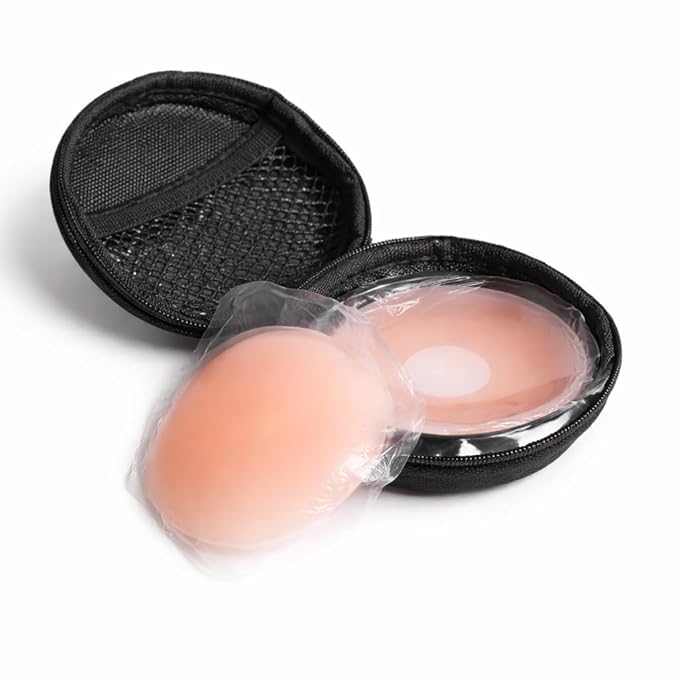 Reusable Silicone Nipple Covers for Women with Carrying Case | Pack of 2 Pairs (4 Pieces) | Self-Adhesive Invisible Breast Petals | Seamless, Sweatproof & Washable | 6 cm Round, Skin Tone-image-26