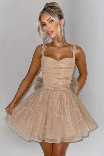 Spaghetti Straps Tulle Homecoming Dresses Sparkly Short Formal Prom Party Dress Mini Length3