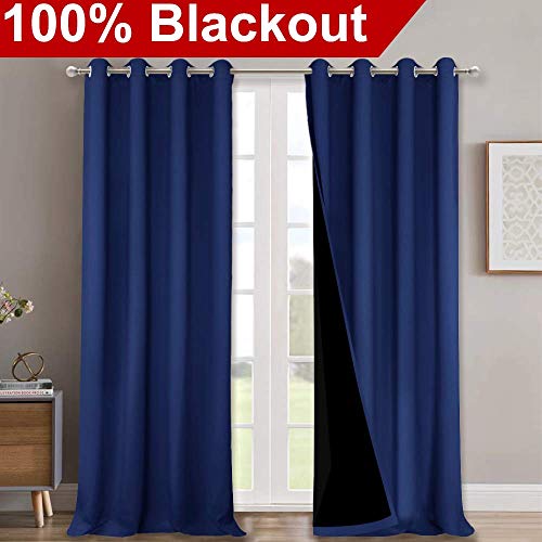 Image of NICETOWN 100% Blackout Blinds, Set of 2, 46 inch x 102 inch, Royal Blue, Laundry Room Decor Window Treatment Curtains for Large Patio Sliding Door, Thermal Insulated Curtains for Bedroom