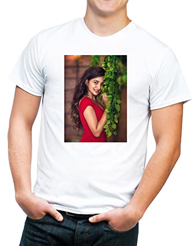 Image of Knitted Polycotton Fabric Regular Fit Men Boys Half Sleeve Photo T-Shirt Style 1 White Size : Free