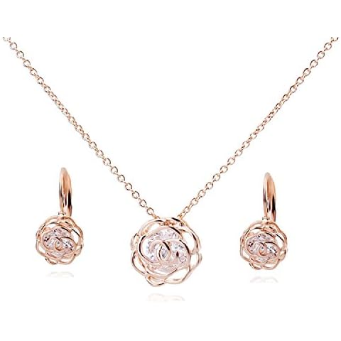 Juego de Joyas Flores Rosas Crystalline Azuria 18ct Chapado en Oro Rosa Cover