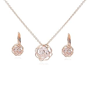 Crystalline Azuria Sieradenset met Halsketting met Bloemen Hanger 45 cm Leverback Oorbellen 18kt Roséverguld Voor Dames