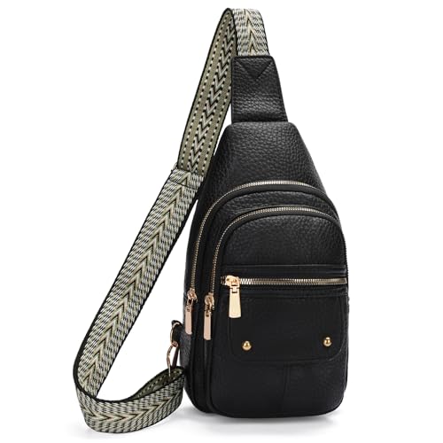 GOIACII Sling Bag Crossbody Bags for Women Anti Theft Travel Purse Fanny Packs Leather Black