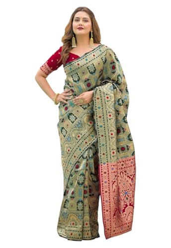 Image of Yashika Women's Banarasi Kanjivaram Silk Woven Saree | Animal Printed Patola Silk Saree for Women