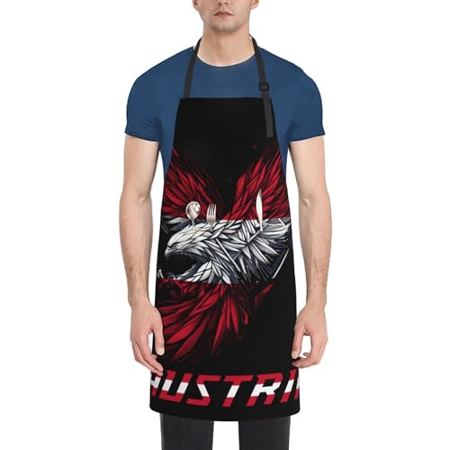 Austria Austrians Flag Eagel Djustable Chef Apron For Men Women, Patriotic Waterproof Bib Apron For Kitchen Cooking Bbq Commercial Restaurant Gardening Sewing Baking