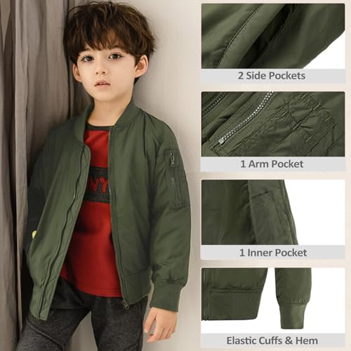 CUNYI Boys' Fashion Zip Up Bomber Jacket Windproof Flight Jacket Lightweight Windbreaker Outdoor3