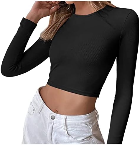 Y2K Oberteile Damen Einfarbig Basic Langarmshirt Eng Cropped Tee ...