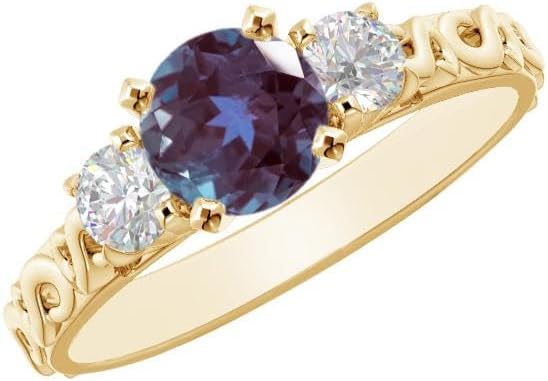 1-6 Carat Round 14K Yellow Gold LAB GROWN Gemstone and LAB GROWN Diamond Engagement Ring (1ct Center, AAAA Heirloom Quality)