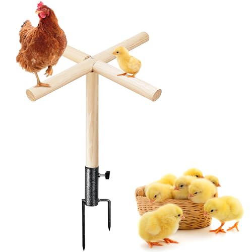 Image of Chicken Perch Toy for Coop, Roosting Bars for Chickens in Coop, Wooden Chick Perch Stand with Metal Ground Plug, Chicken Run Toys, Chicken Coop Accessories