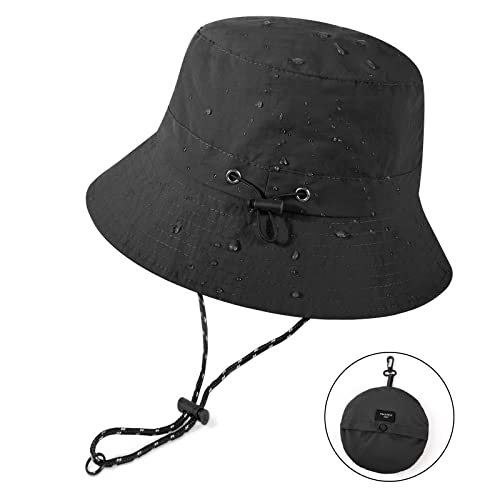 Voqeen Sonnenhut Fischerhut Damen Herren Outdoor Faltbar Anglerhut Sonnenschutz Wasserdichter UPF 50+ Unisex Sommerhut Wanderhut Regenhut 54-62cm,Schwarz