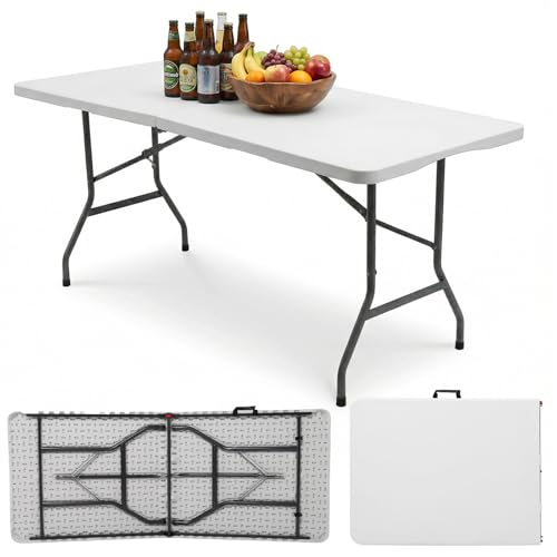 Sekey Buffettisch Tisch Klappbar Kunststoff 152x70 cm | Campingtisch mit Tragegriff Partytisch Klapptisch Gartentisch für Garten Terrasse und Balkon zusammenklappbar 4 Personen (Weiß)