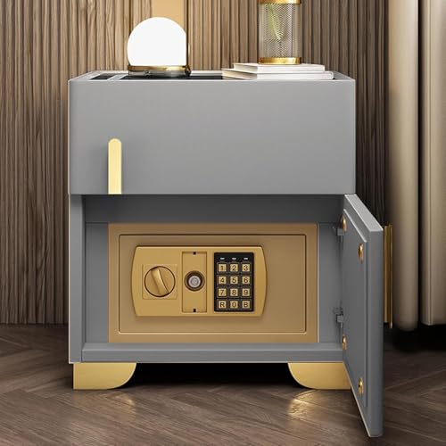 Mesita de noche inteligente con caja fuerte oculta, estación de carga y puertos USB, mesita de noche LED, cajón con cerradura combinada, carga inalámbrica para dormitorio y sala de estar