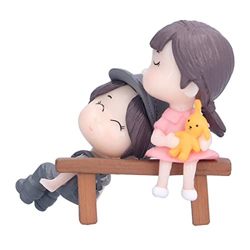 Demeras 1 Pair Couple Ornaments Synthetic Resin Cute Doll Ornaments Miniature Couple Figurines with Stool Decoration for Dollhouse House Decor Garden - Image 2