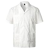 Camisa T-Shirt Camisa Guayabera Cubana De Manga Corta Para Hombre, Camisas De Cuello Inverso De Lino Y Algodón Con Botones, Camisa De Boda En La Playa De Estilo Caribeño Mexicano-White_Us_Size_S