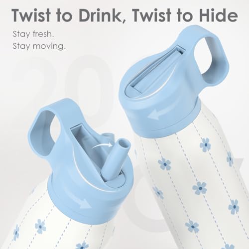Image of Blue Floral Stainless Steel Water Bottle with Twist Lid 20oz, Travel Insulated Water Bottles for Sports & Gym, Gift for Women Girls Friends Birthday Christmas