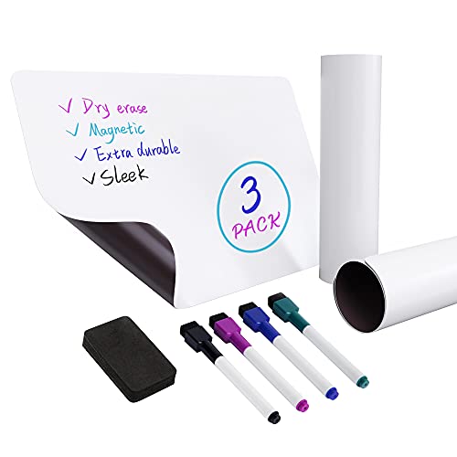 Amazon Basics Magnetic Dry Erase Whiteboard Sheet, 8" x 12", 3 Pack