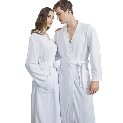 GHYUBYER Women Kimono Terry Robes Unisex Lightweight Spa Bathrobe Knee Length Bath Gown Soft Men Robe (Color : White, Size : Medium)2
