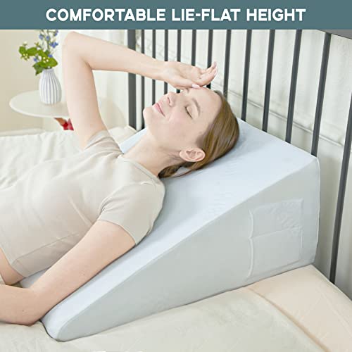 Bed Wedge Pillow, 8" 24" 24" Triangle Pillow Wedge, Bamboo Cooling Memory Foam Top, Elevated Support Wedge Pillow For Relieving Acid Reflux, Heartburn, Snoring And Gerd #TOP1