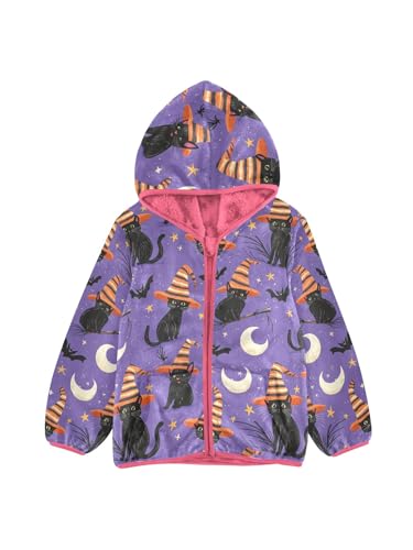 Halloween Black Cat Bat Girls Fleece Jacket Girls Jacket Girl Coats Zip Up Hoodie Children Outerwear 2-3T