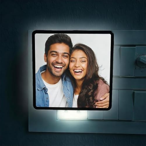 Image of EVOTECH Customized Night Lamp, Photo Lamp | Custom LED Lamp with Photo, 4 x 4 Inch | Plug-in AC Power | Personalized Gift for Rakhi, Birthday, Anniversary, Couple, Home Decor, Dim Light (Black Square)