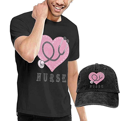 SOTTK Camisetas y Tops Hombre Polos y Camisas,t-Shirts, Tee's, Nurse Stethoscope Men's Cotton T-Shirt with Round Collar with Adjustable Baseball Cap
