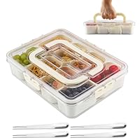 Zosenyer Snackbox mit 8 Fächern, Snackdose mit Fächern Kinder mit 4 Gabeln aus Edelstahl, Quadratische Snackschale Kann für Obst, Süßigkeiten, Kekse, Nüsse, Geeignet für Picknickpartys