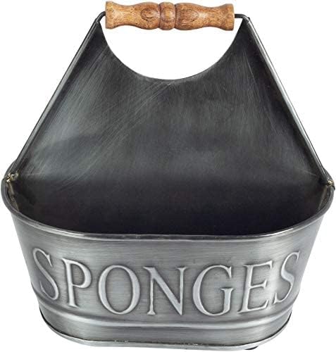 Farmhouse Dish Sponge Holder - For Kitchen Countertop Caddy (Antique Pewter)
