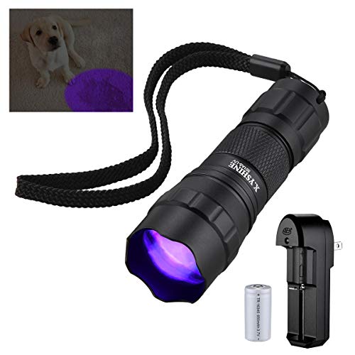 X.YSHINE Mini UV Black Light Flashlight LED 395nm UV Portable Zoomable Flashlights Detector for Pets Urine & Stains with 16340 Rechargeable Battery & Charger included