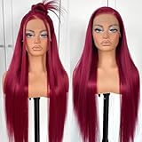 MITIMES 13x6 Red Straight HD Lace Front Wig Pre-Plucked Glueless Long Straight 99j Burgundy Lace Front Wigs Synthetic Red Wear And Go Lace Front Wigs