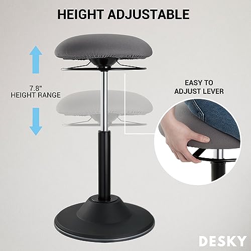 Image of Desky Sit Stand Office Stool - Ergonomic Bar Stool with Adjustable Height, Weighted Base & Tilting Saddle Seat, Ideal for Standing Desks & Active Workspaces - Black