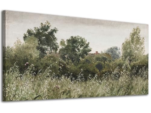 Vintage Canvas Prints Wall Art Lush Green Meadow 46"x23", Soft