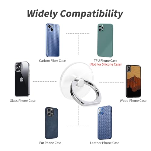 Image of 2 Pack Jsoerpay Cell Phone Ring Holder, Transparent Ring Holder 360Rotation Finger Ring Stand, Phone Kickstand Compatible with Most of Phones, Tablet and Case (Silver)