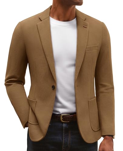 PJ PAUL JONES Men's Casual Knit Blazer One Button Suit Jacket Regular Fit Lightweight Sport Coats for Commuting Brown L