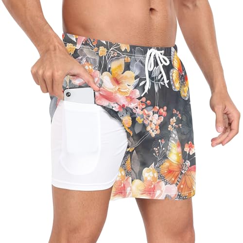 xigua Beautiful Spring Butterflies Mens Swim Trunks with Liner, 5 inch Quick Dry Mens Boardshorts for Beach2