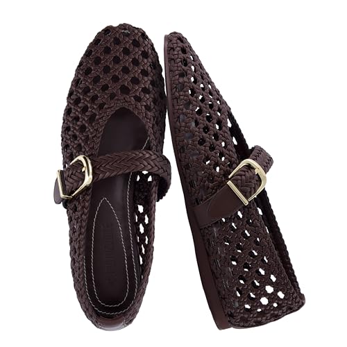 Image of CUSHIONAIRE Wit Hand Woven Womens Flats, Comfortable Mary Jane Ballet Flat with Adjustable Buckle Braided Strap and Cushioned Memory Foam