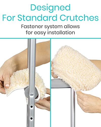 image for Vive Sheepskin Crutch Pads & Hand Grips - Comfortable, Breathable, Mac