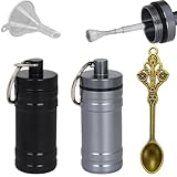 Portable Spice Dispenser with Spoon Mini Keychain Aluminum Bottles Salt and Pepper Shaker Powder Dispenser Vials Seasoning Container Travel Kit with Spoon & Funnel (Black & Gray)